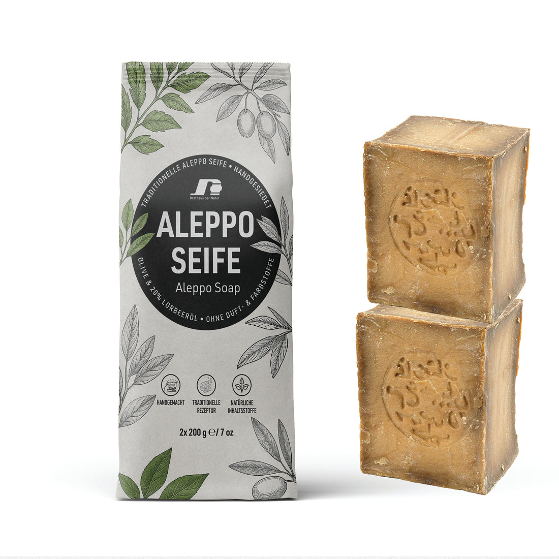 Aleppo Seife 2x 200g | 80% Olivenöl & 20% Lorbeeröl | Handgemacht | nabati+