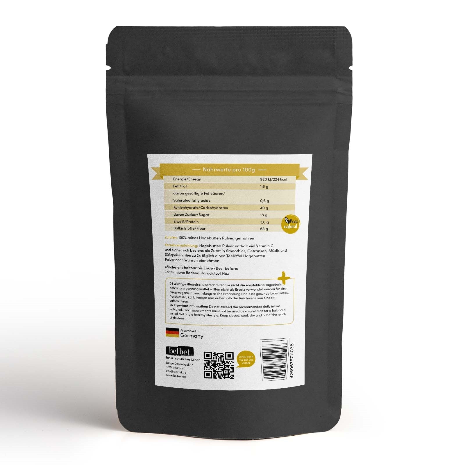 Hagebuttenpulver 1000g | Schonend getrocknet & fein gemahlen | Naturreines Pulver für Smoothies, Joghurt & Müsli