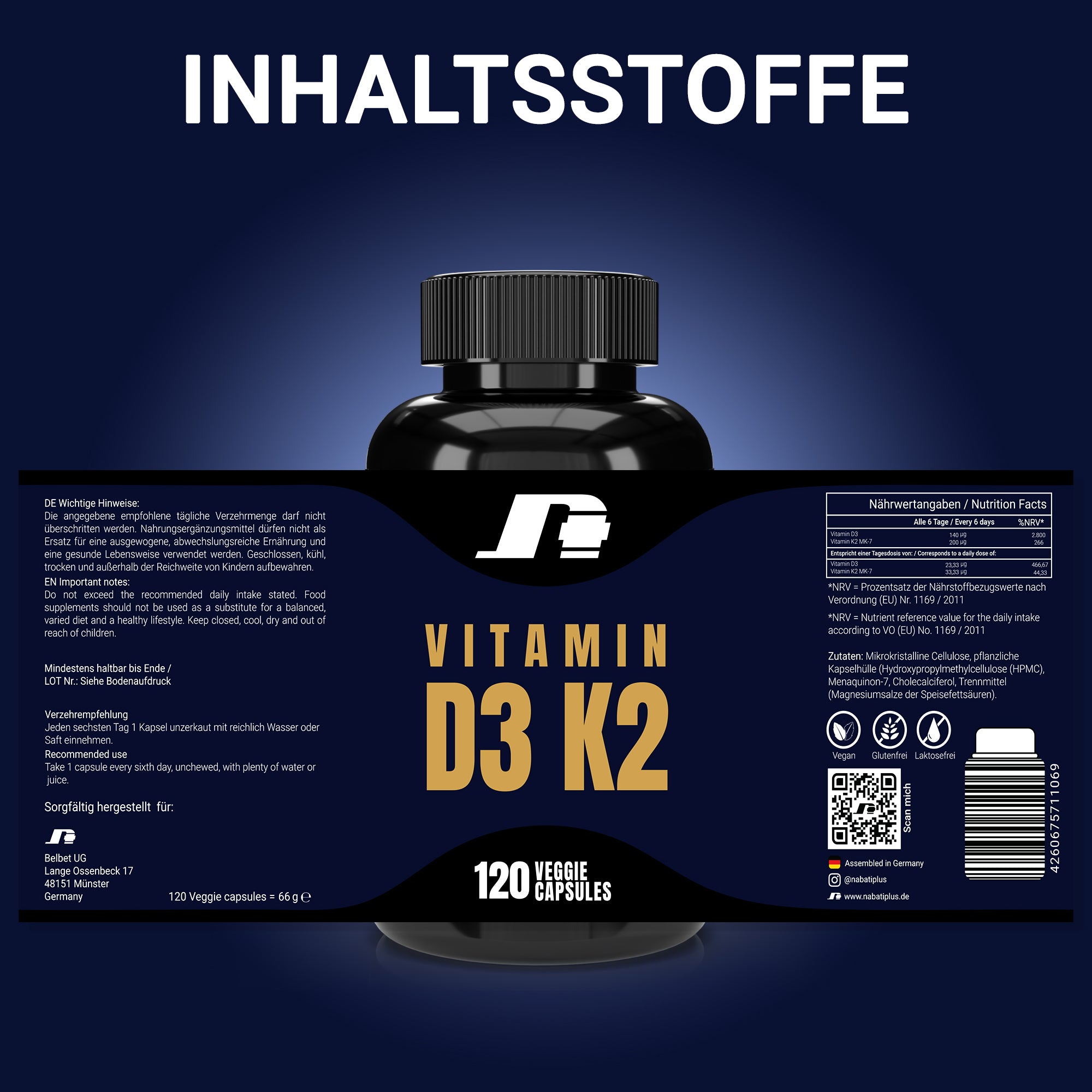 Vitamin D3 5.600 I.E. Vitamin K2 200 mcg 120 Kapseln